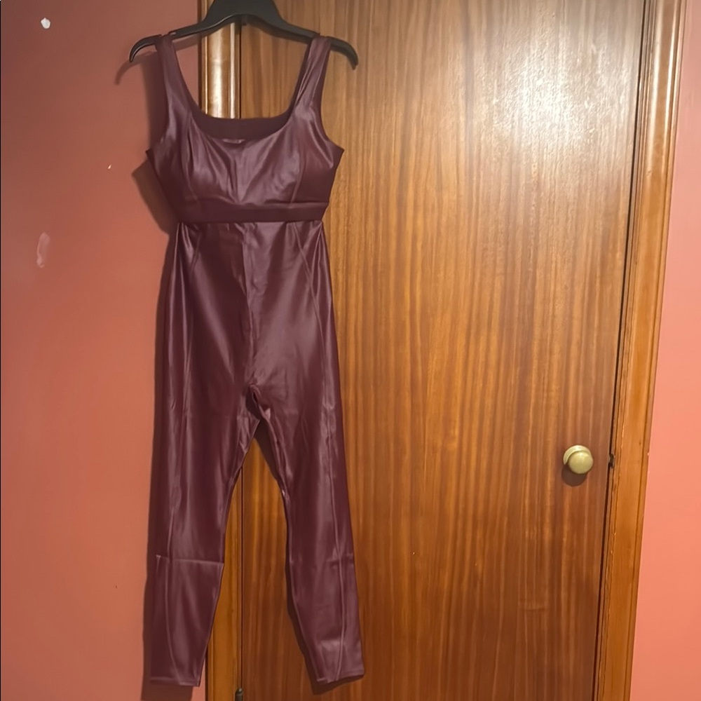Fabletics large Merlot shine Burgundy Jumpsuit
